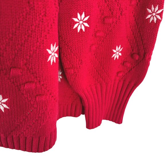 Talbots Embroidered Bobble Cardigan Sweater 2X Red White Snowflake NWT CJ-2048 - Picture 4 of 9